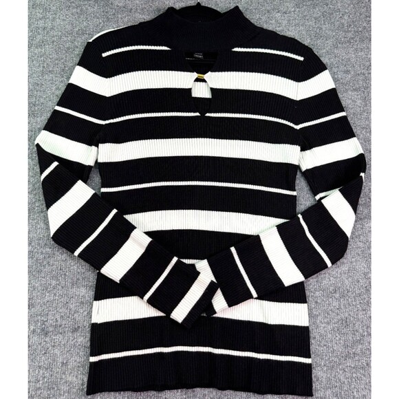 INC International Concepts Sweaters - INC International Concepts Women’s XL Black White Stripe Ribbed Sweater Keyhole